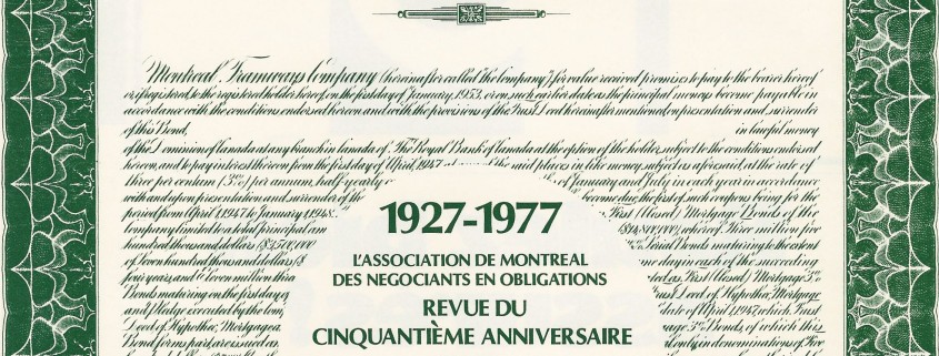 Revue publiée lors du 50e anniversaire du Montreal Bond Traders Association en 1977. Archives personnelles de M. Jean-Louis-Tassé, ex-président de l'association.